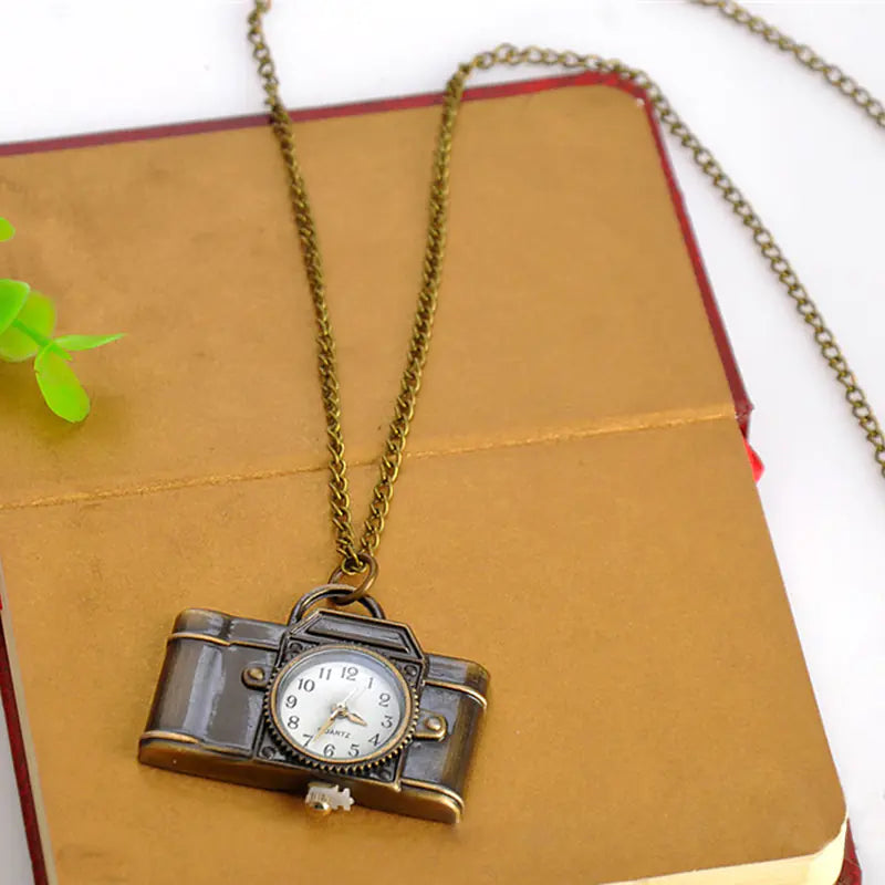 Vintage Camera Pocket Watch Necklace Jewelry