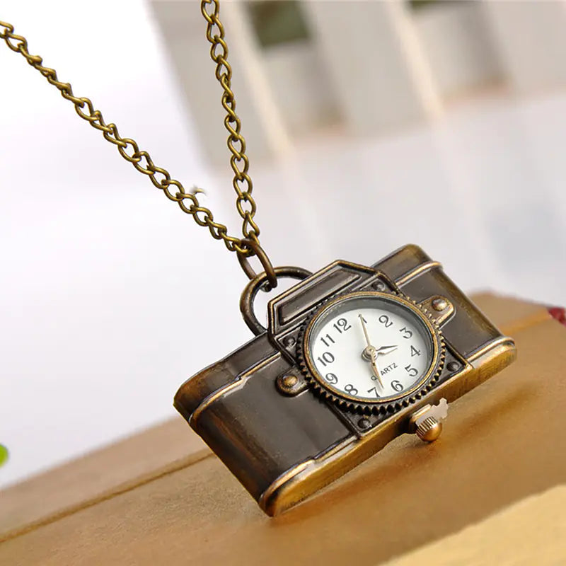 Vintage Camera Pocket Watch Necklace Jewelry