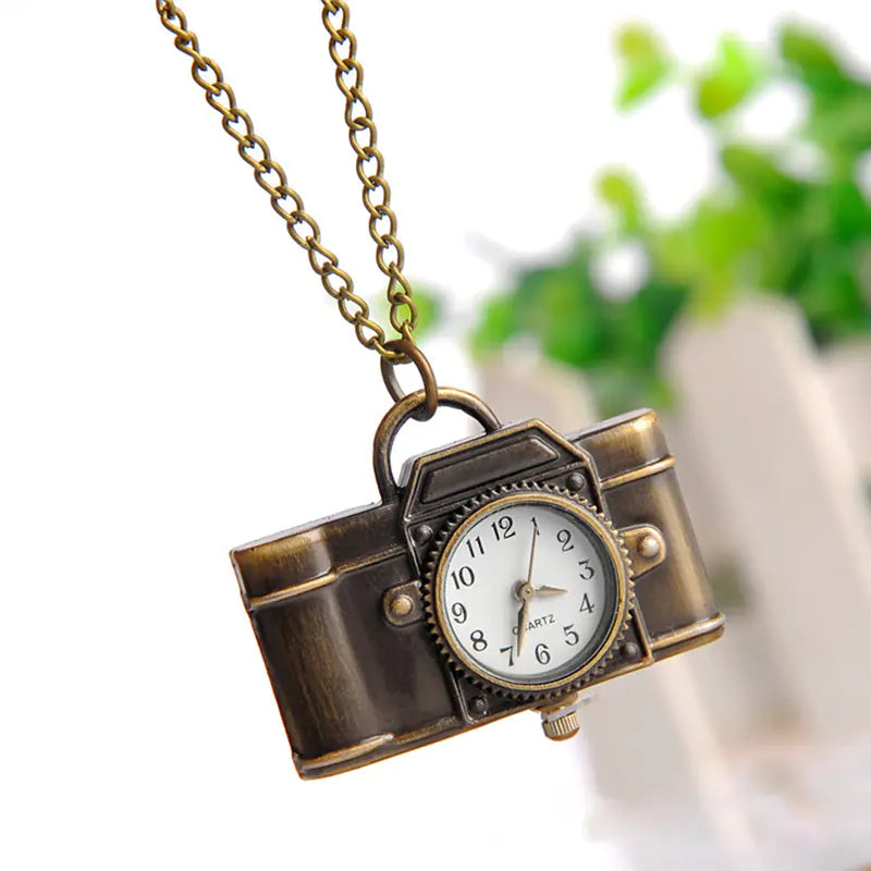 Vintage Camera Pocket Watch Necklace Jewelry