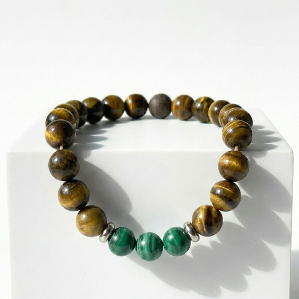 Natural Malachite & Tiger Eye Beaded Bracelet