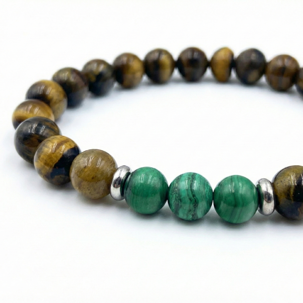 Natural Malachite & Tiger Eye Beaded Bracelet