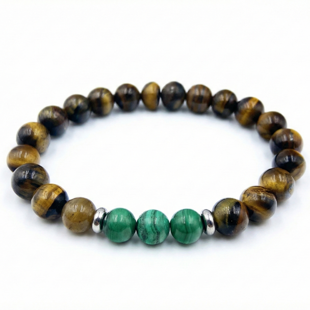 Natural Malachite & Tiger Eye Beaded Bracelet