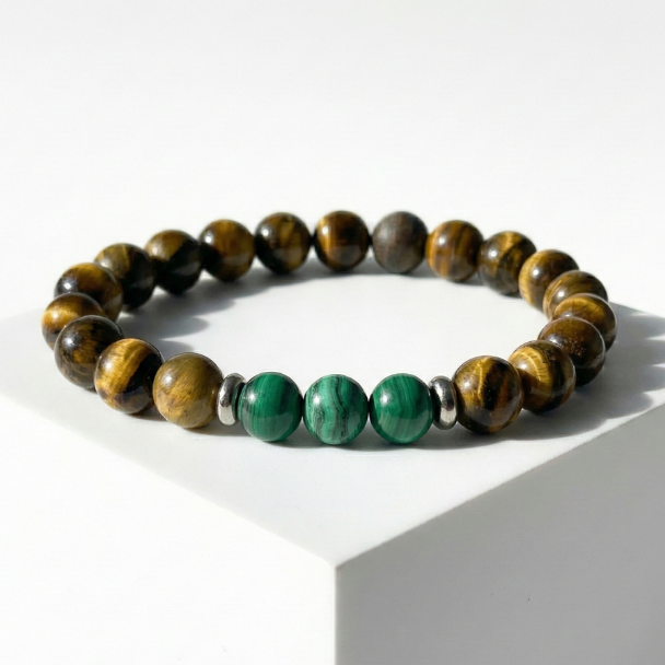 Natural Malachite & Tiger Eye Beaded Bracelet