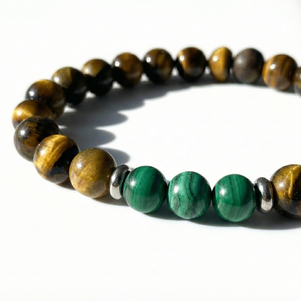 Natural Malachite & Tiger Eye Beaded Bracelet