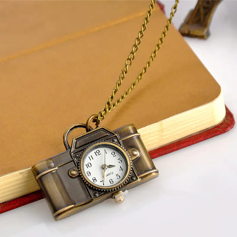 Vintage Camera Pocket Watch Necklace Jewelry