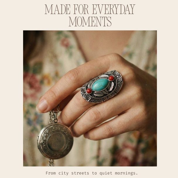 Vintage Boho Turquoise Ring for Women