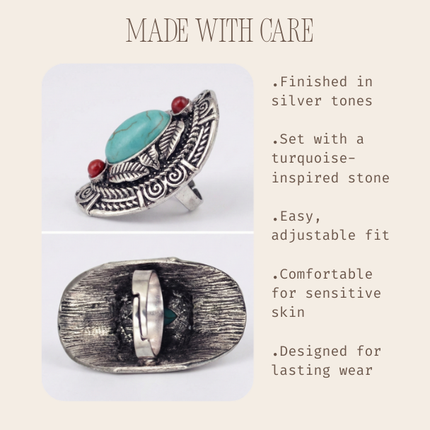 Vintage Boho Turquoise Ring for Women